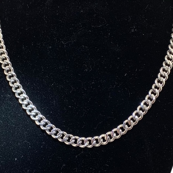 BSI 925 Sterling Reversible Rhinestone Polished Curb Chain Choker Necklace 17" - Picture 3 of 16